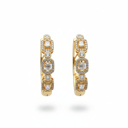 Gold Plated Vintage Halo Baguette Hoops