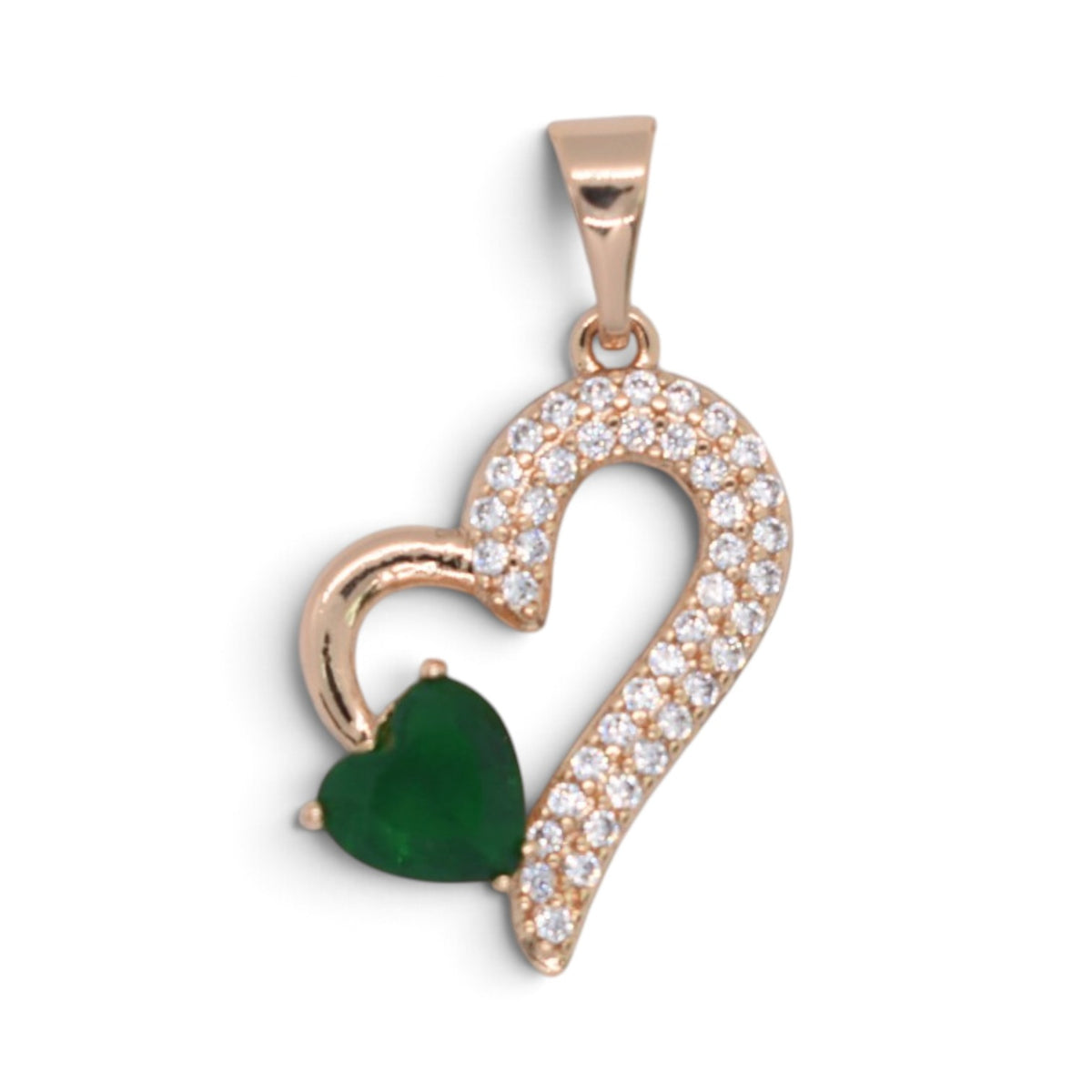 Gold Plated Rose Gold Tone Open Heart CZ Pendant - Oro Laminado
