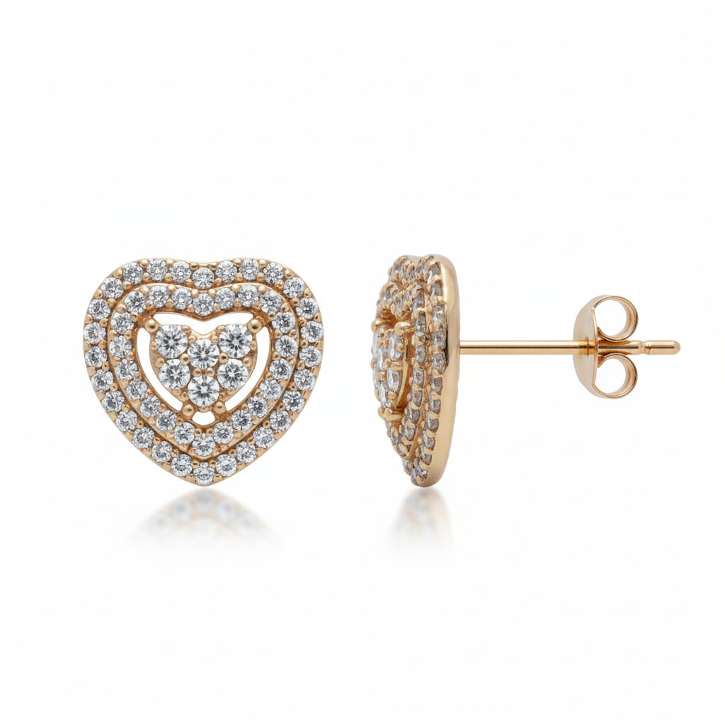 Sparkling Pave Triple Heart Stud Earrings - Amafhha Jewels