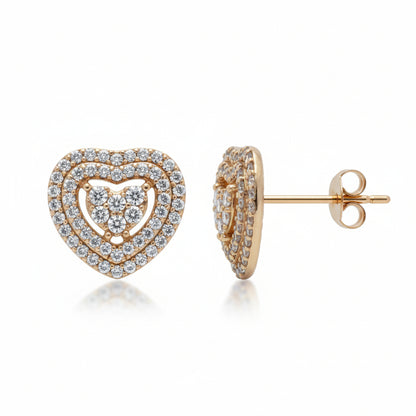 Sparkling Pave Triple Heart Stud Earrings - Amafhha Jewels