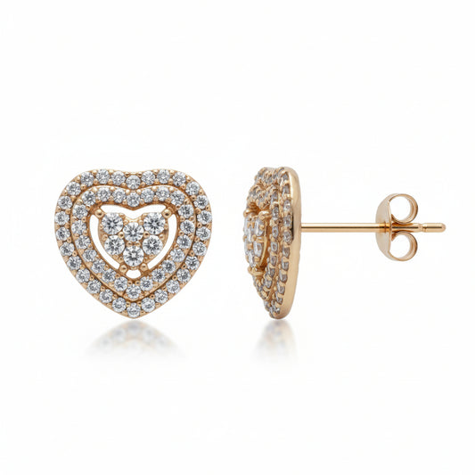Sparkling Pave Triple Heart Stud Earrings - Amafhha Jewels