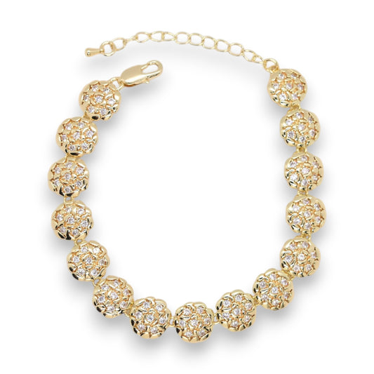 Gold Plated Micro-Pave CZ Floral Station Bracelet - Oro Laminado