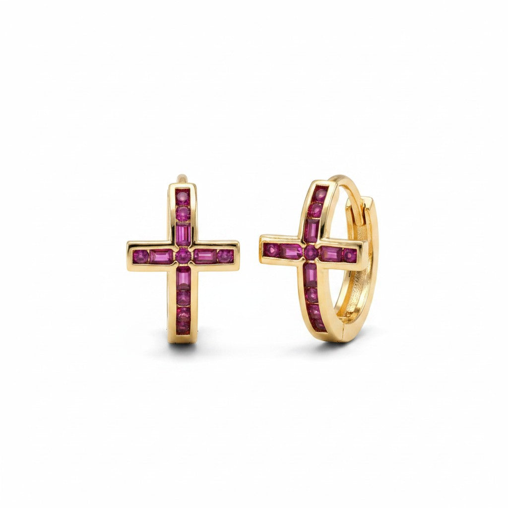 Gold Plated Religious Cross Huggies - Available in 4 Colors