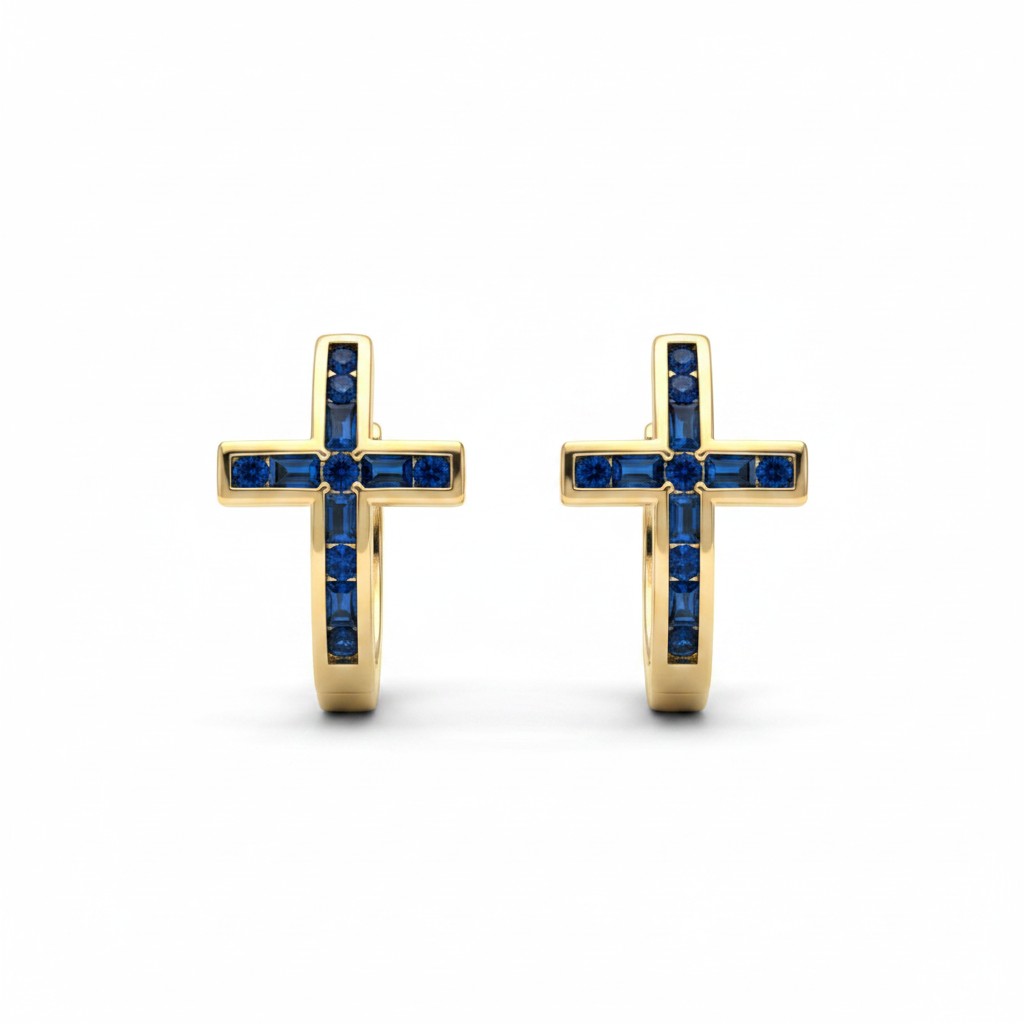 Gold Plated Religious Cross Huggies - Available in 4 Colors