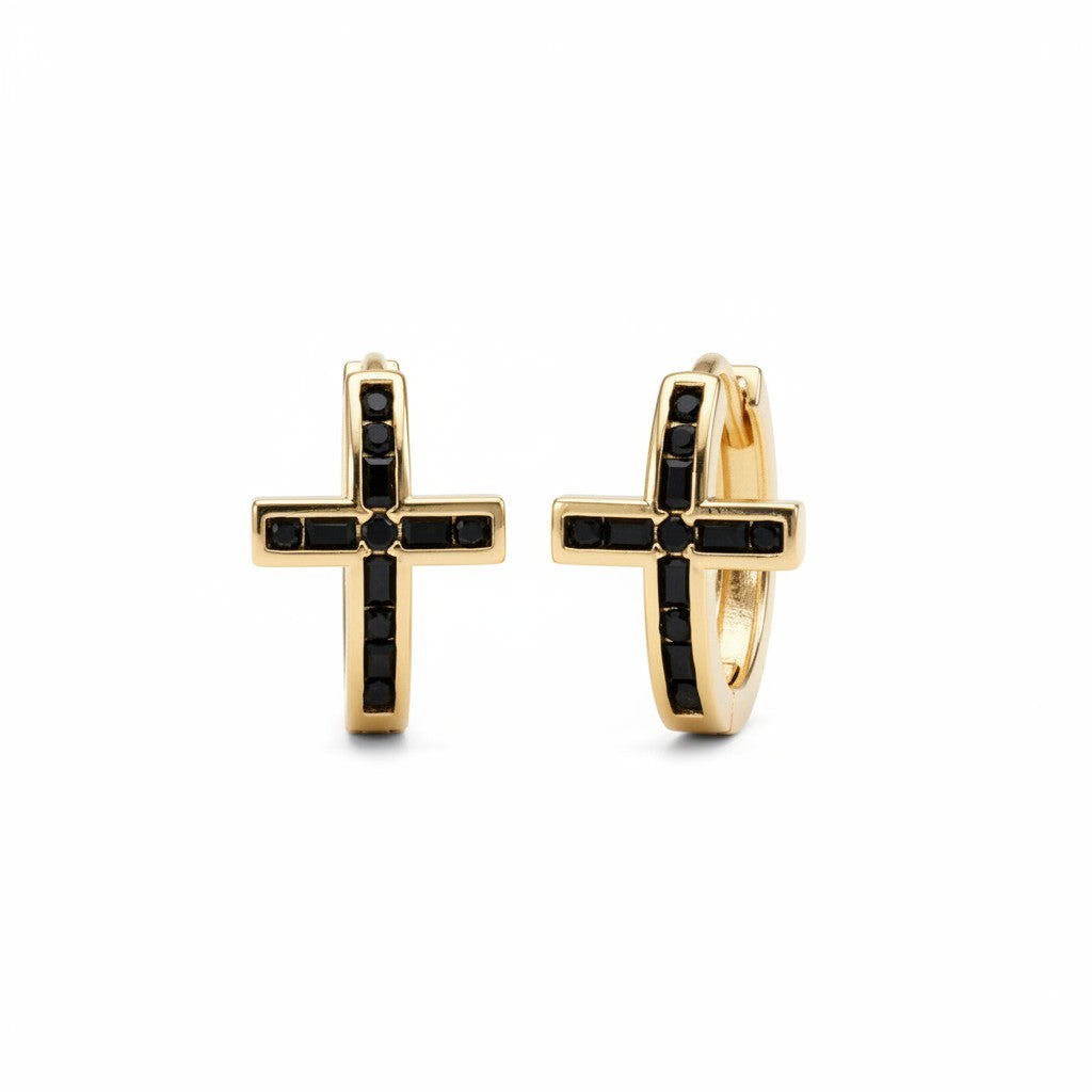 Gold Plated Religious Cross Huggies - Available in 4 Colors