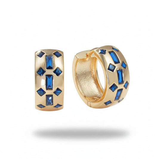 Gold Plated Wide Geometric Mosaic Huggie Earrings