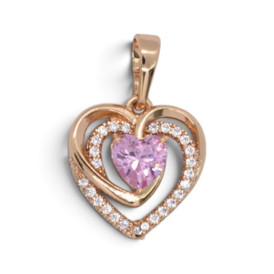 Gold Plated Pink Heart CZ Swirl Pendant - Oro Laminado