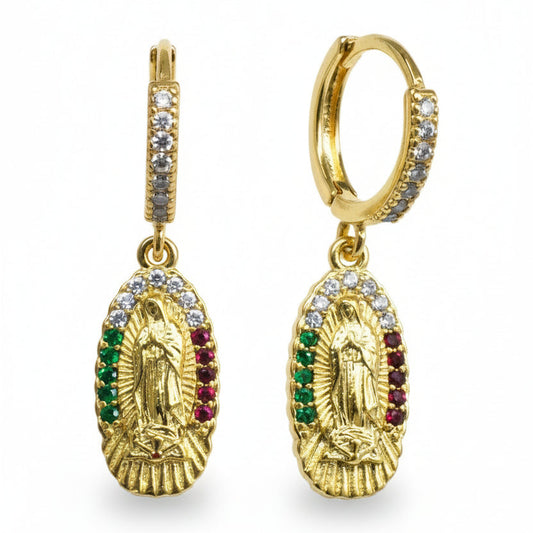 Multi Color Virgin Mary Halo Huggie Earrings - Amafhha Jewels