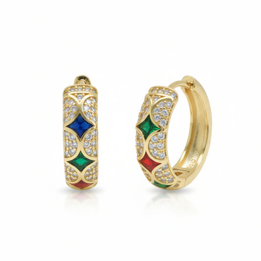 Multi-Color Geometric Lattice Huggie Earrings - Amafhha Jewels
