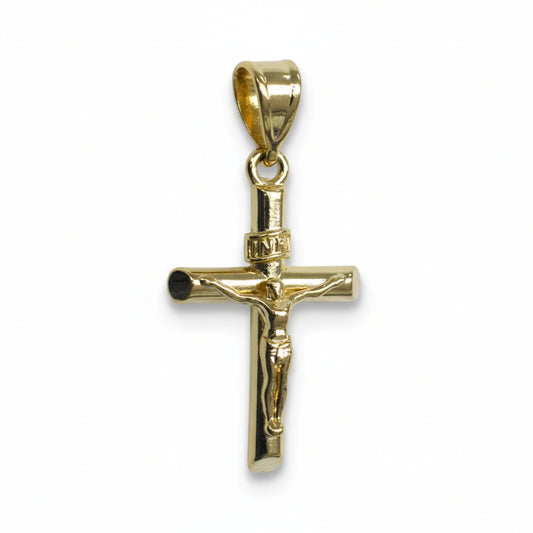 Sleek Gold Plated Tube Crucifix Pendant