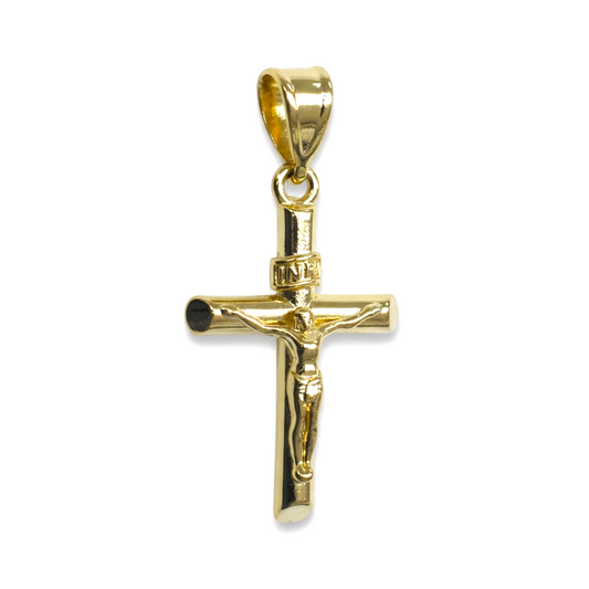 Sleek Gold Plated Tube Crucifix Pendant - Amafhha Jewels