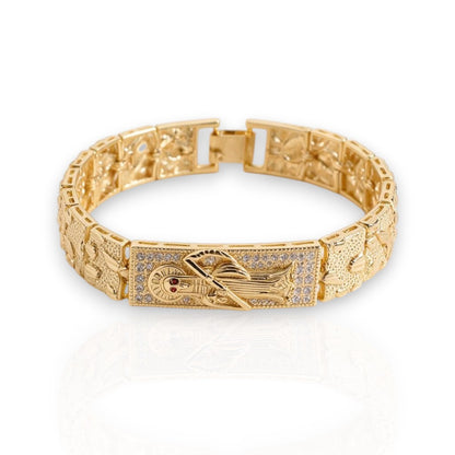 Gold Plated Santa Muerte CZ Accent Nugget Link Bracelet - Oro Laminado