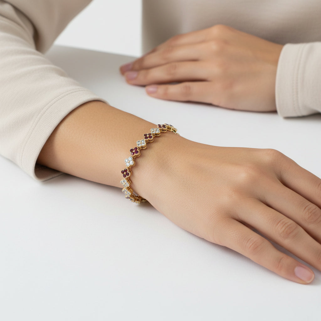 Gold-Plated Bracelet with Multi-Color Floral Cubic Zirconia