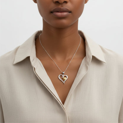 925 Sterling Silver two tone heart pendant