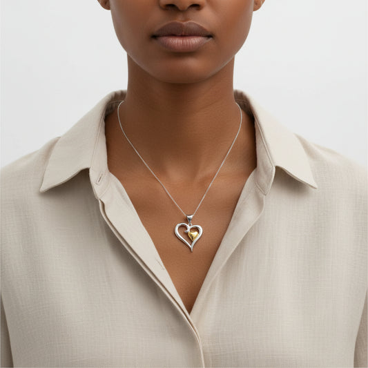 925 Sterling Silver two tone heart pendant