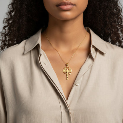 Gold-Plated Veni Creator Spiritus Cross Pendant