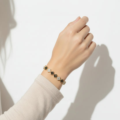 Gold-Plated Bracelet with Multi-Color Floral Cubic Zirconia