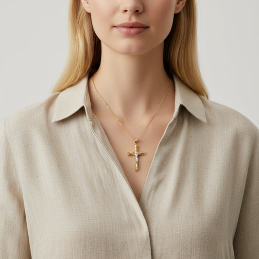 Two-Tone Textured Crucifix Pendant