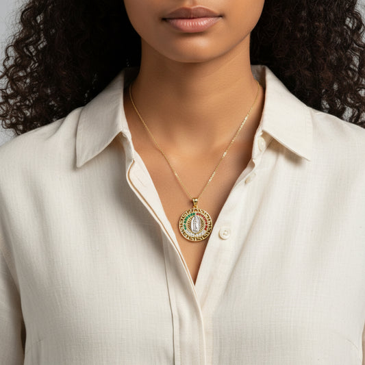 Gold Plated Virgin mary Multi Color Pendant