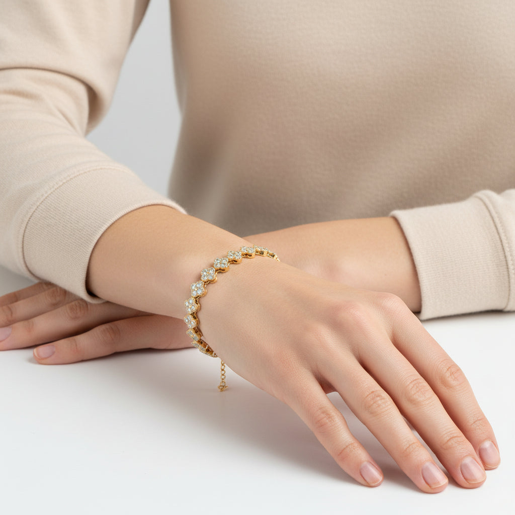 Gold-Plated Bracelet with Multi-Color Floral Cubic Zirconia