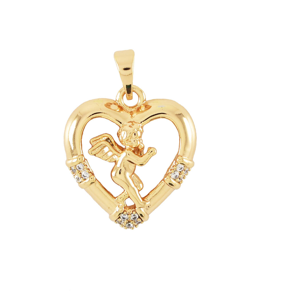 Gold Plated Angel with Heart Pendant Charm With CZ