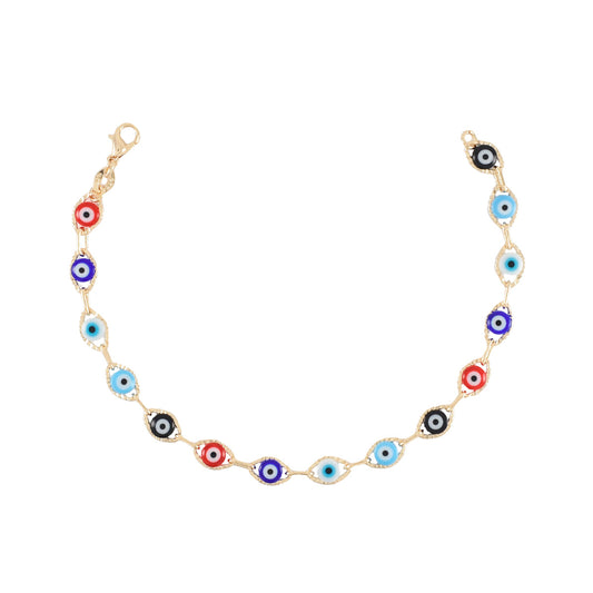 Gold Plated Multicolor Evil Eye Bracelet for Ladies