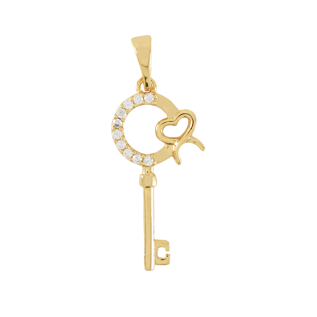 Gold Plated Heart Key Pendant Charm With CZ | Wholesale Jewelry