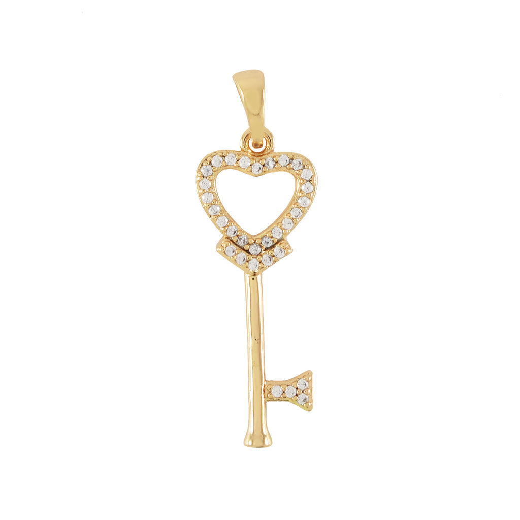 Gold Plated Heart Key Pendant Charm With CZ