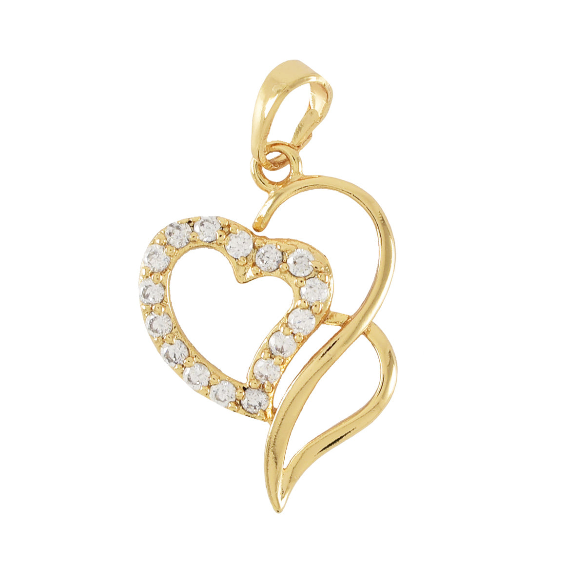 Gold Plated Heart Key Pendant Charm With CZ | Wholesale Jewelry