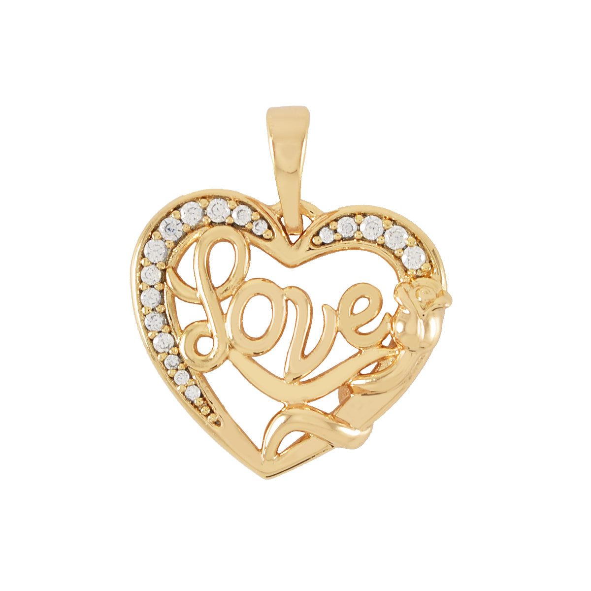 Gold Plated Heart Pendant Charm With CZ | Wholesale Jewelry