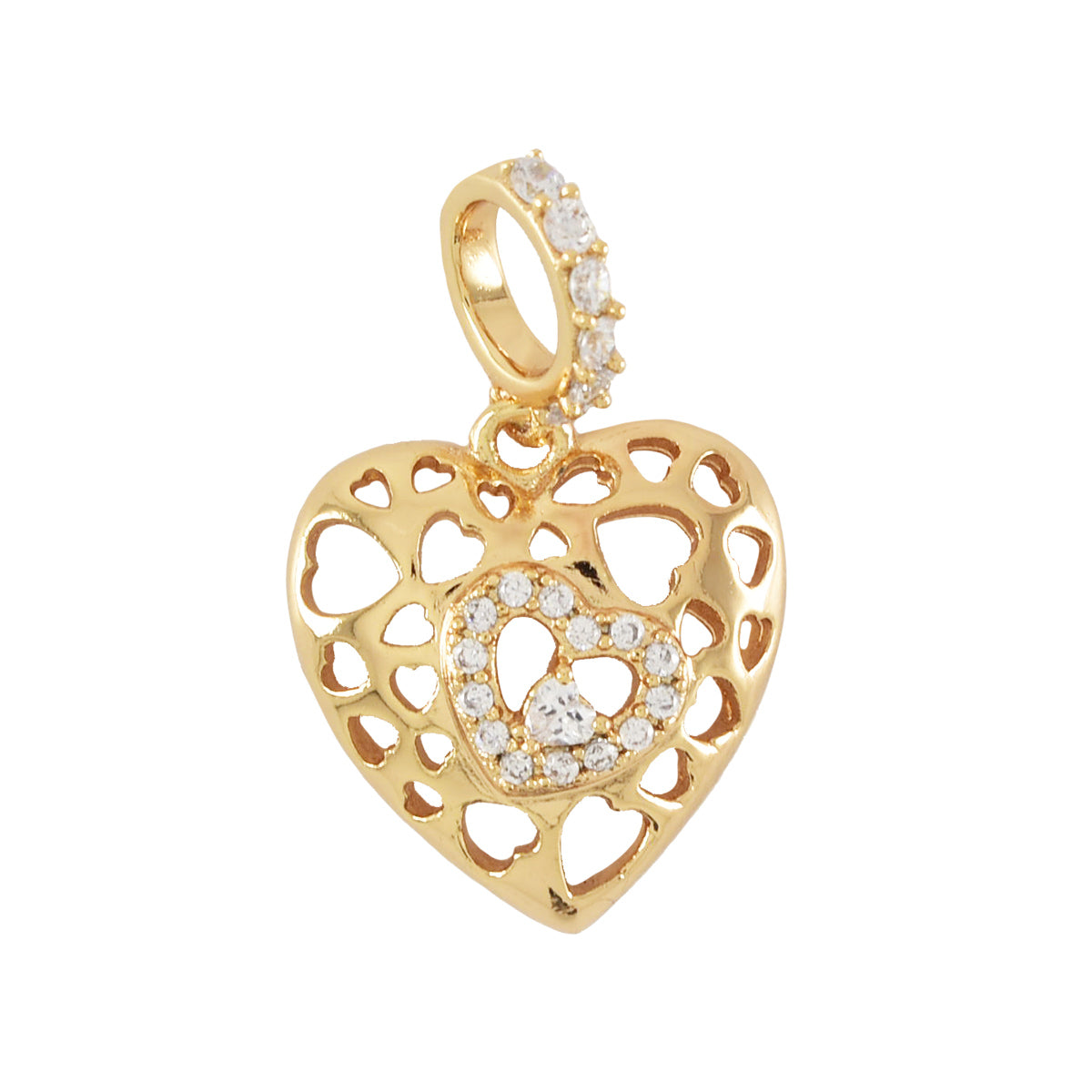 Gold Plated Heart Pendant Charm With CZ | Wholesale Jewelry