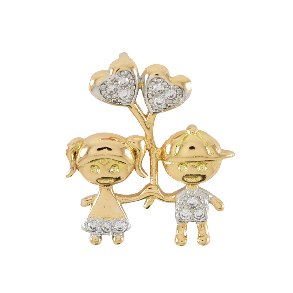 Gold Plated Boy And Girl Pendant Charm With CZ