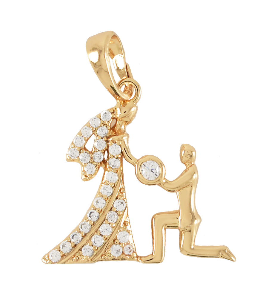 Gold Plated Couple Pendant Charm With CZ