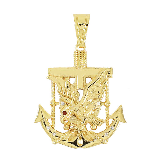 Gold Plated Eagle Anchor Pendant- Red Eye Eagle | Wholesale Jewelry