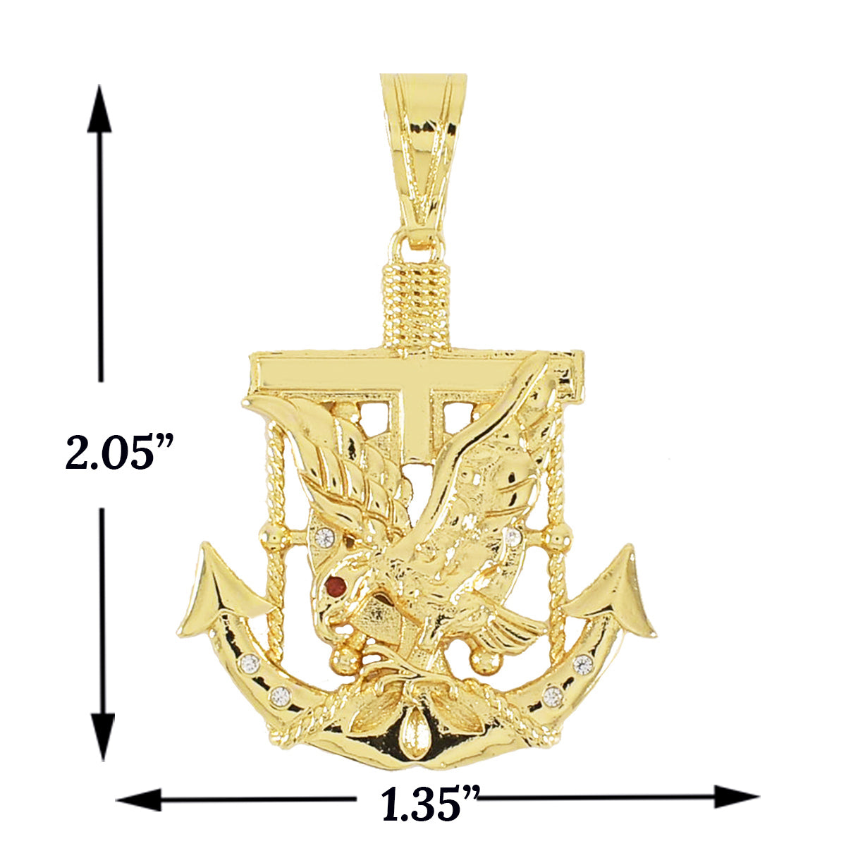 Gold Plated Eagle Anchor Pendant- Red Eye Eagle | Wholesale Jewelry