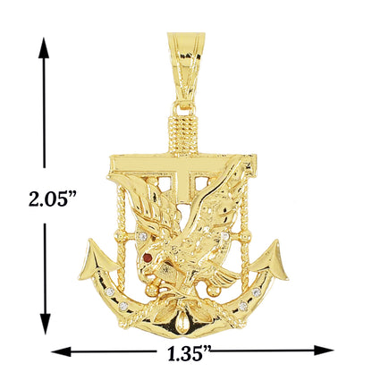 Gold Plated Eagle Anchor Pendant- Red Eye Eagle | Wholesale Jewelry