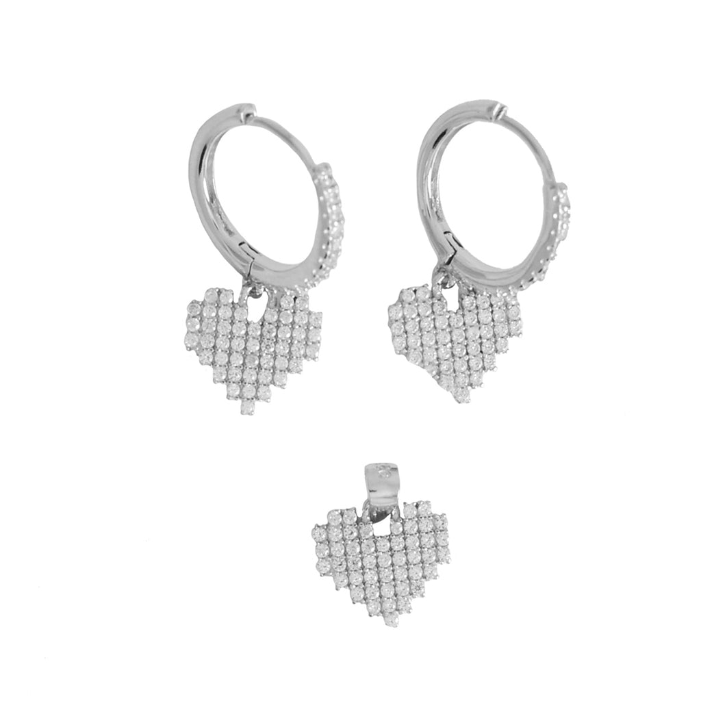 Micropave Style Heart 925 Sterling Silver Ladies Set
