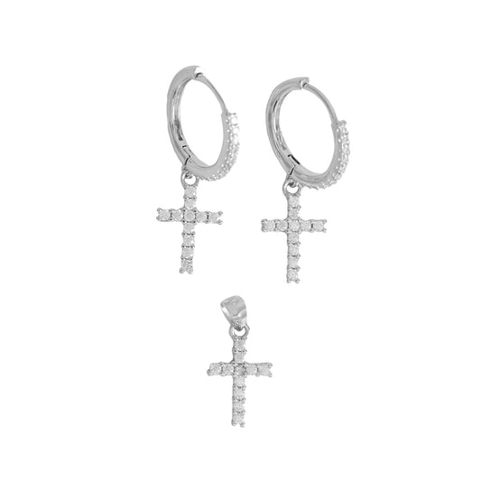 Cross 925 Sterling Silver for Ladies-Huggie Hoop Style Set