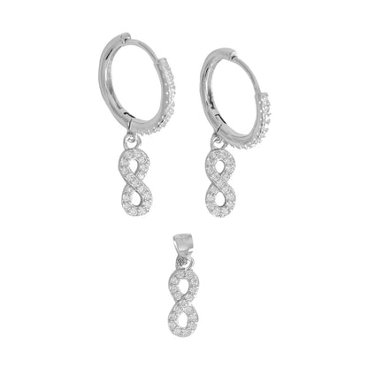 Infinity 925 Sterling Silver Ladies Set-Huggie Hoop Earrings | Wholesale Jewelry