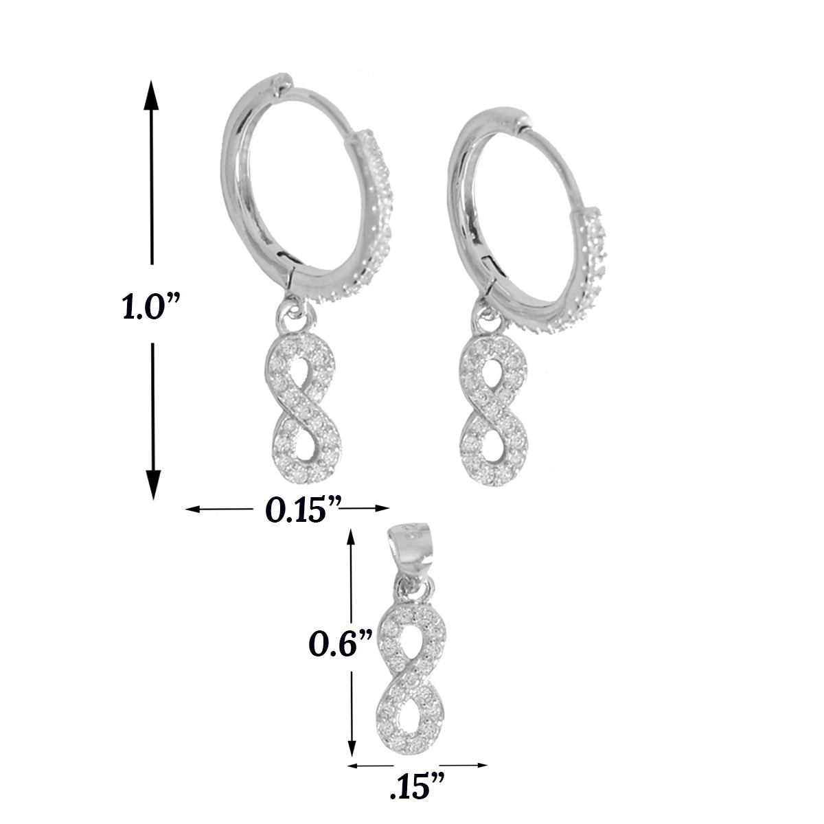 Infinity 925 Sterling Silver Ladies Set-Huggie Hoop Earrings | Wholesale Jewelry