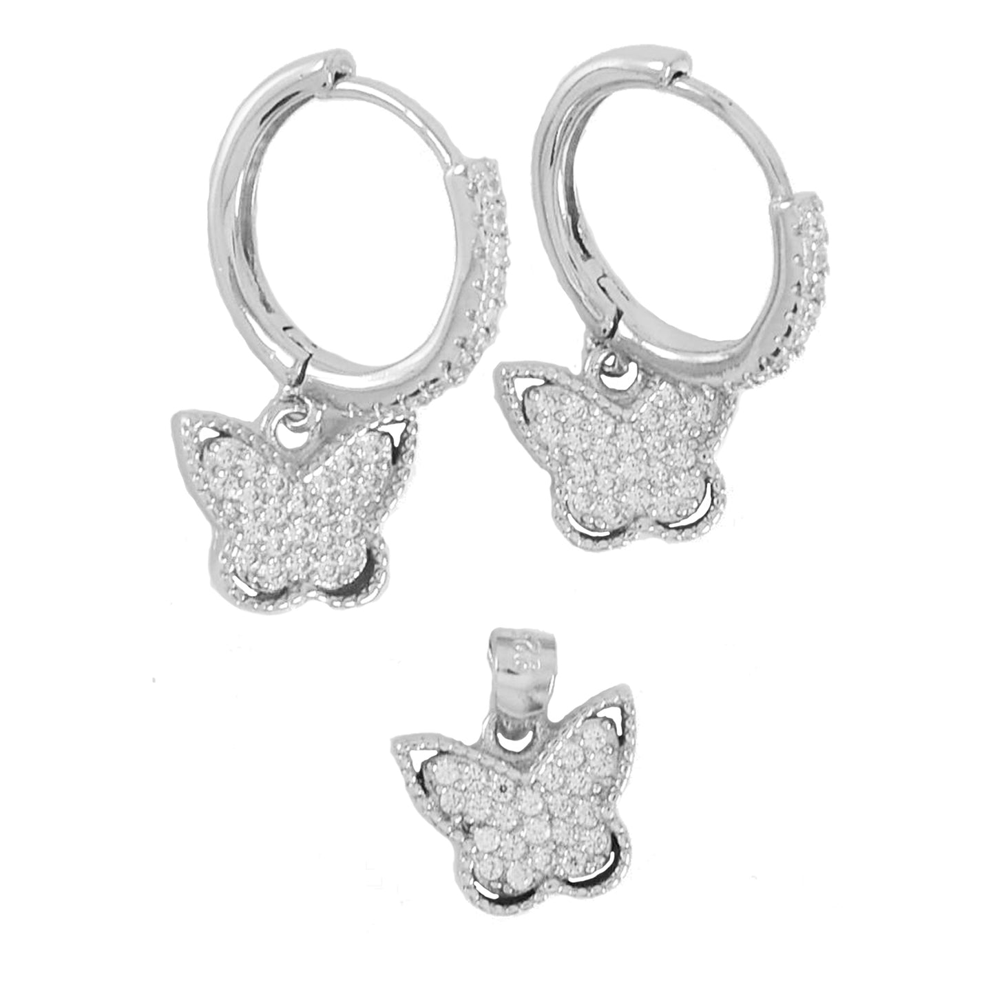 Butterfly 925 Sterling Silver Ladies Set Huggie Hoop Style Set