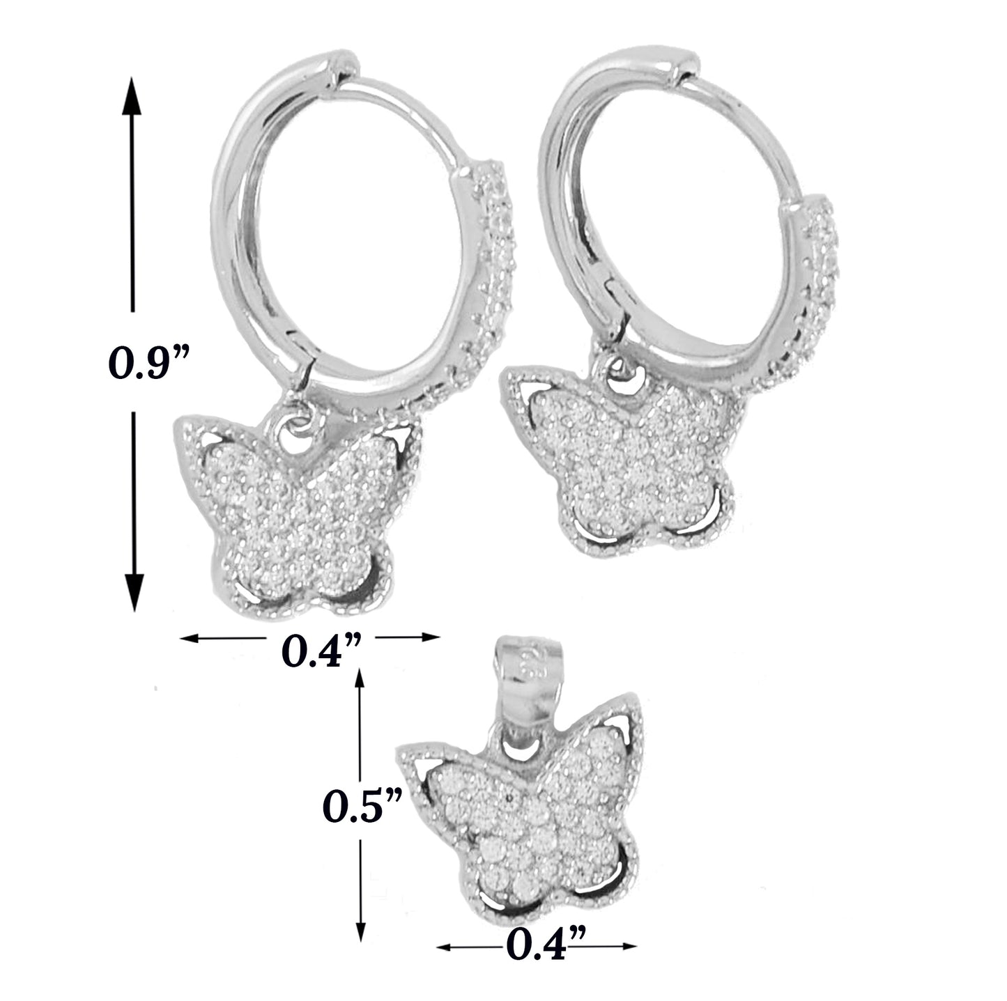 Butterfly 925 Sterling Silver Ladies Set Huggie Hoop Style Set