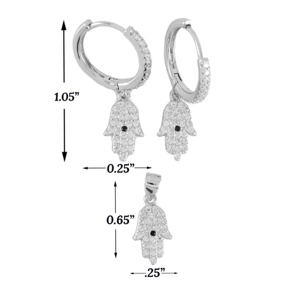 Hamsa Hand Ladies 925 Sterling Silver Set Huggie Hoop Style Set