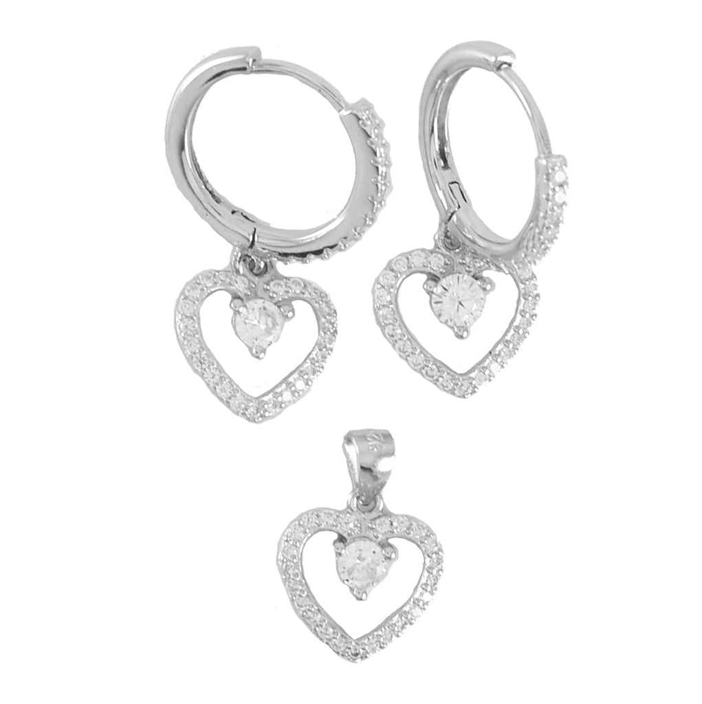 Ladies Heart 925 Sterling Silver Set-Cubiz Zirconia Style Huggies Hoop