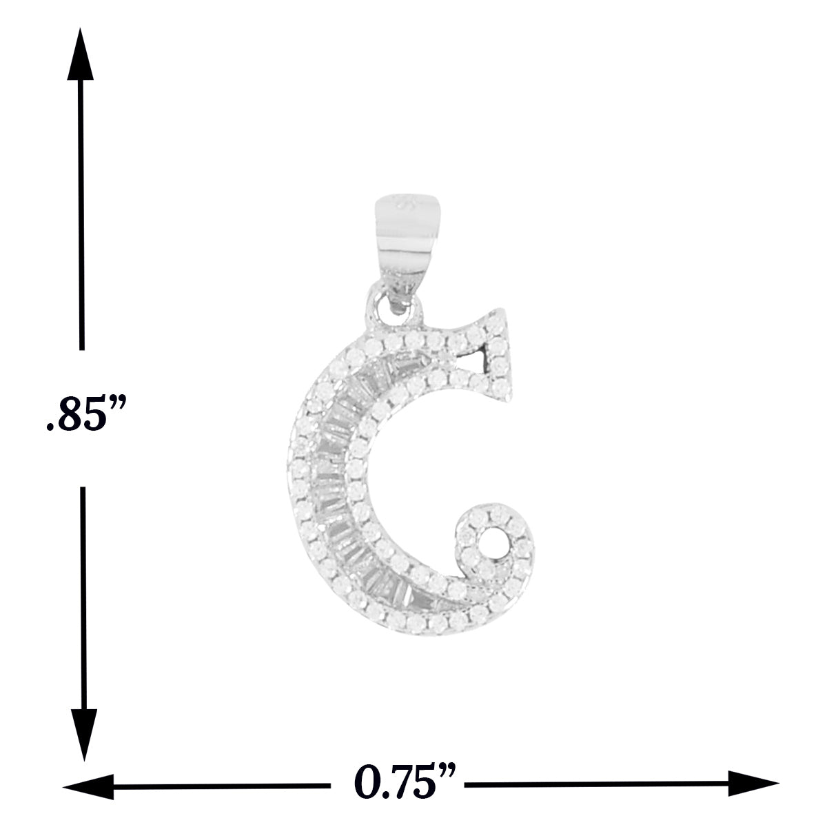 925 Sterling Silver Alphabet Pendant C | Wholesale Jewelry