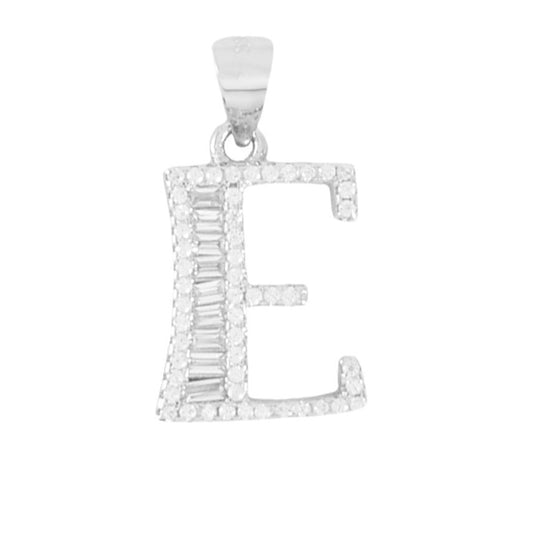 925 Sterling Silver Alphabet Pendant E