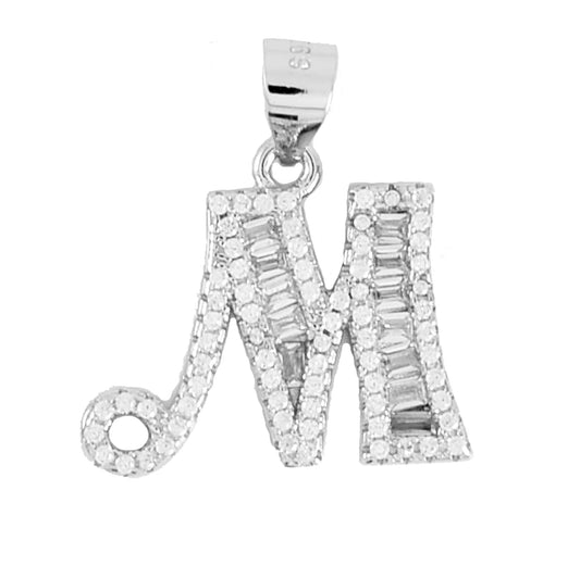 925 Sterling Silver Alphabet Pendant M