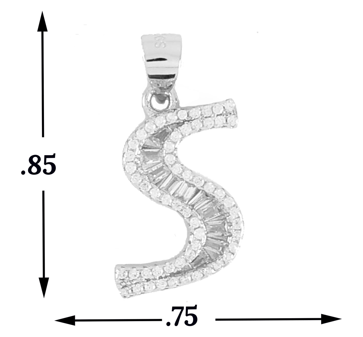 925 Sterling Silver Alphabet Pendant S | Wholesale Jewelry
