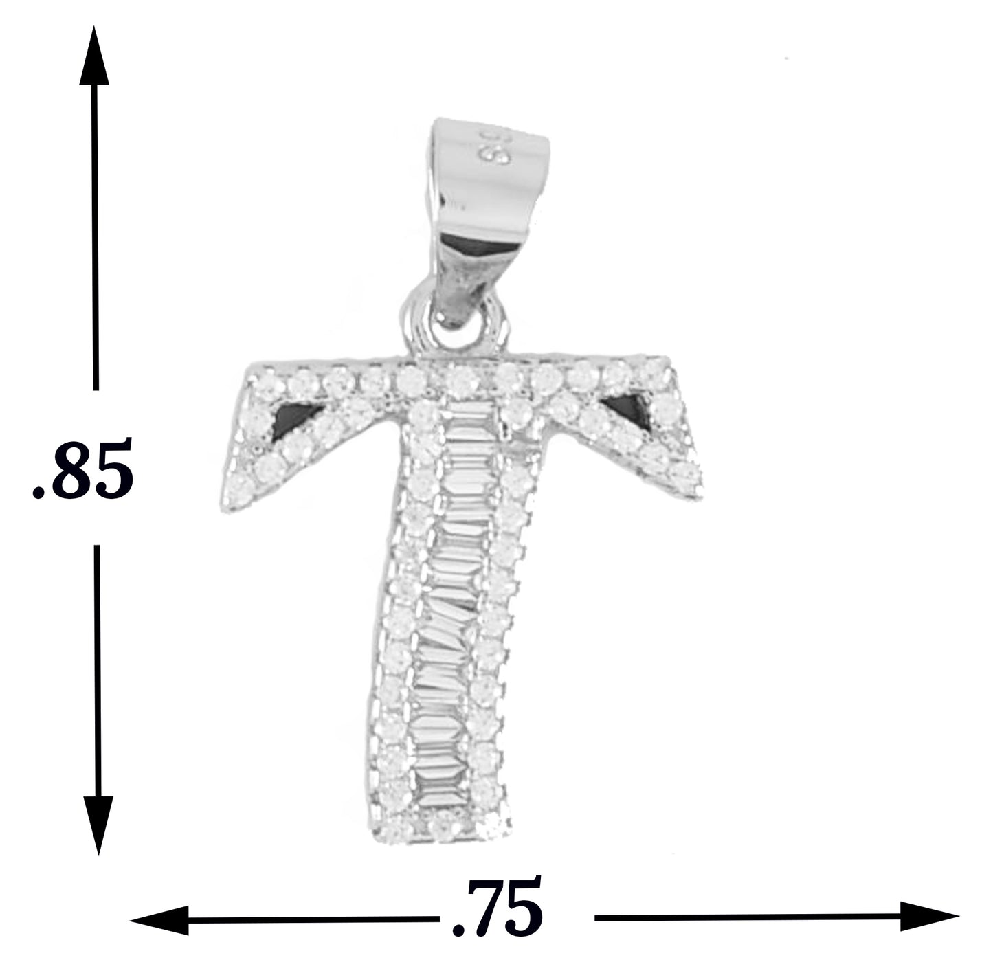 925 Sterling Silver Alphabet Pendant T | Wholesale Jewelry