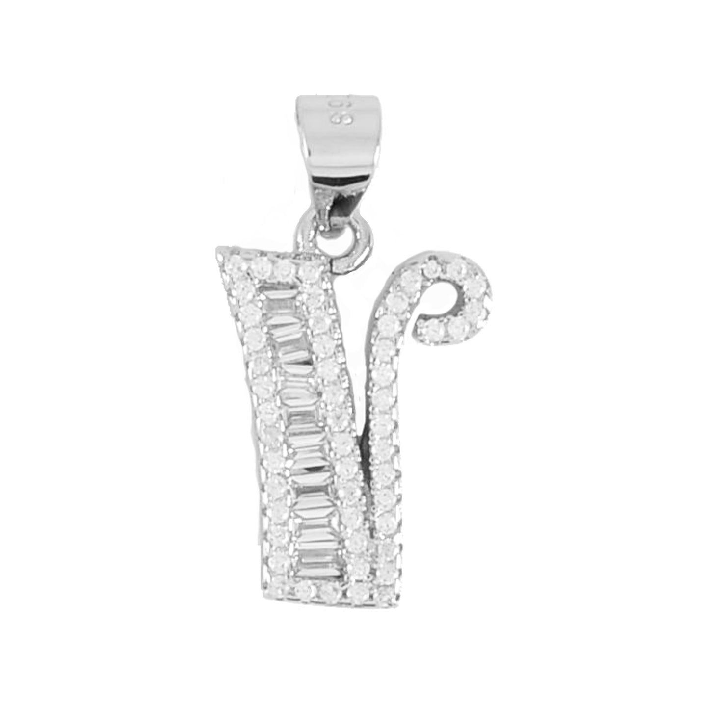 925 Sterling Silver Alphabet Pendant V | Wholesale Jewelry